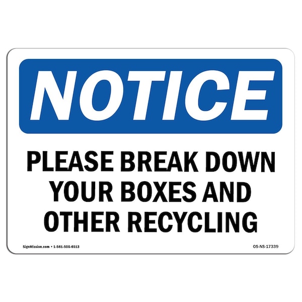 Signmission OSHA , 3.5" Height, Please Break Down Your Boxes And Other Recycling Sign, 5" X 3.5", Landscape OS-NS-D-35-L-17339 - main